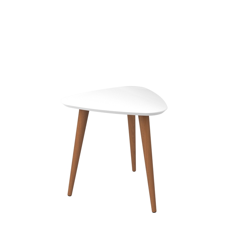 Pemberly Row Contemporary Solid Wood End Table in White Gloss/Brown