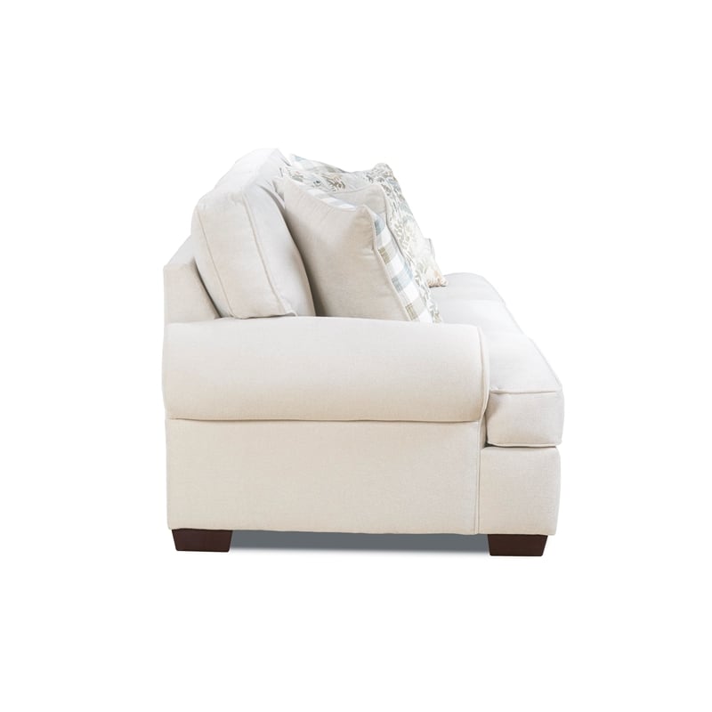 Pemberly Row Traditional Fabric Arm Chair With Pillows in Cream