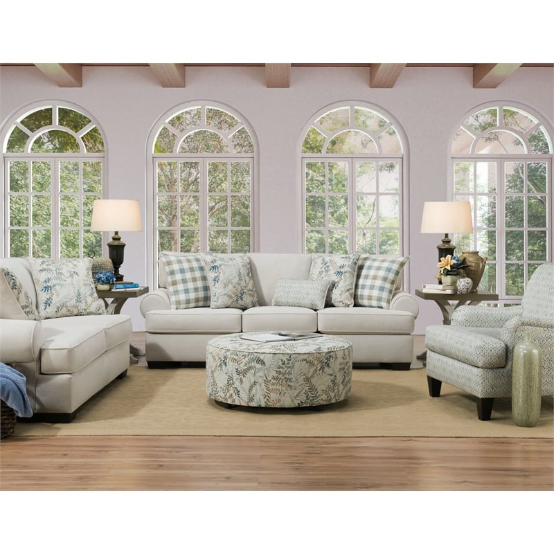 Pemberly Row Traditional Fabric Arm Chair With Pillows in Cream