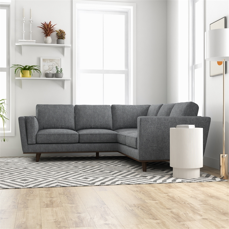 Pemberly Row Mid-Century Modern Pillow Back Right-Facing Sectional in Dark Gray