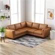 Pemberly Row Mid-Century Symmetrical Genuine Leather Corner Sofa in Tan