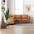 Pemberly Row Mid-Century Symmetrical Genuine Leather Corner Sofa in Tan