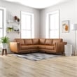 Pemberly Row Mid-Century Symmetrical Genuine Leather Corner Sofa in Tan