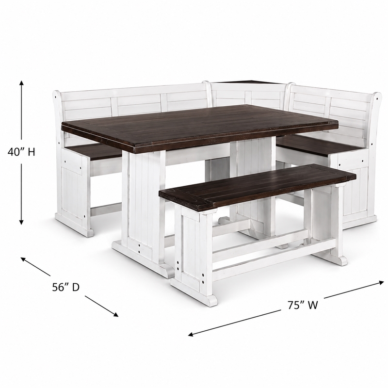 Pemberly Row Counter Height Breakfast Nook Set in White and Brown