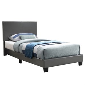 pemberly row furniture twin faux leather bed frame with 12 slats in gray