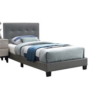 pemberly row furniture twin faux leather bed frame with slats in gray