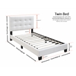 Pemberly Row Furniture Twin Faux Leather Bed Frame with Slats in White