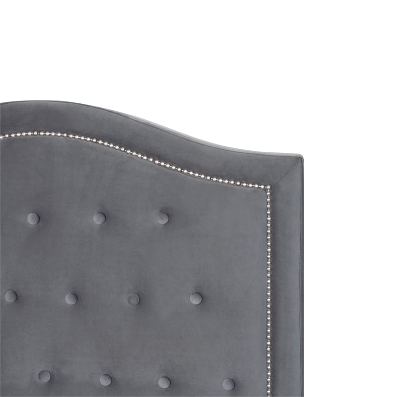 Pemberly Row Twin Size Bed in Velvet in Gray - Easy Assembly