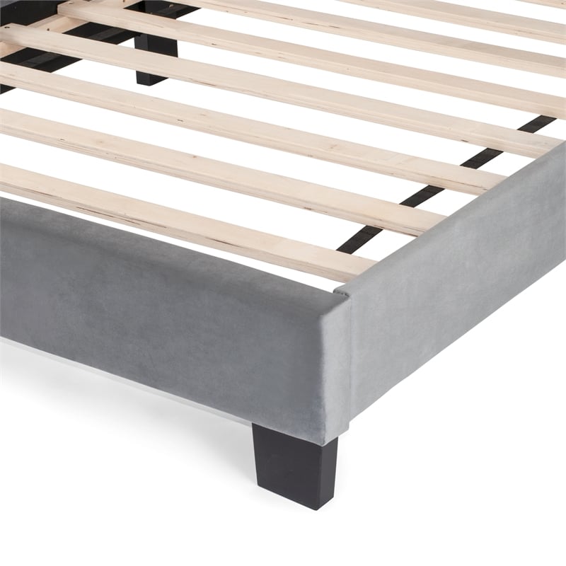 Pemberly Row Twin Size Bed in Velvet in Gray - Easy Assembly