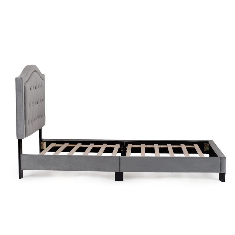 Pemberly Row Twin Size Bed in Velvet in Gray - Easy Assembly