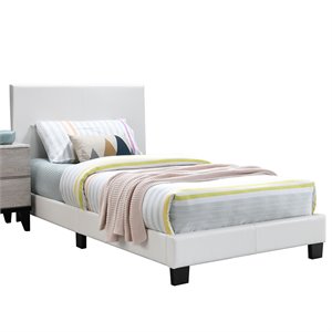 pemberly row furniture twin faux leather bed frame with 12 slats in white