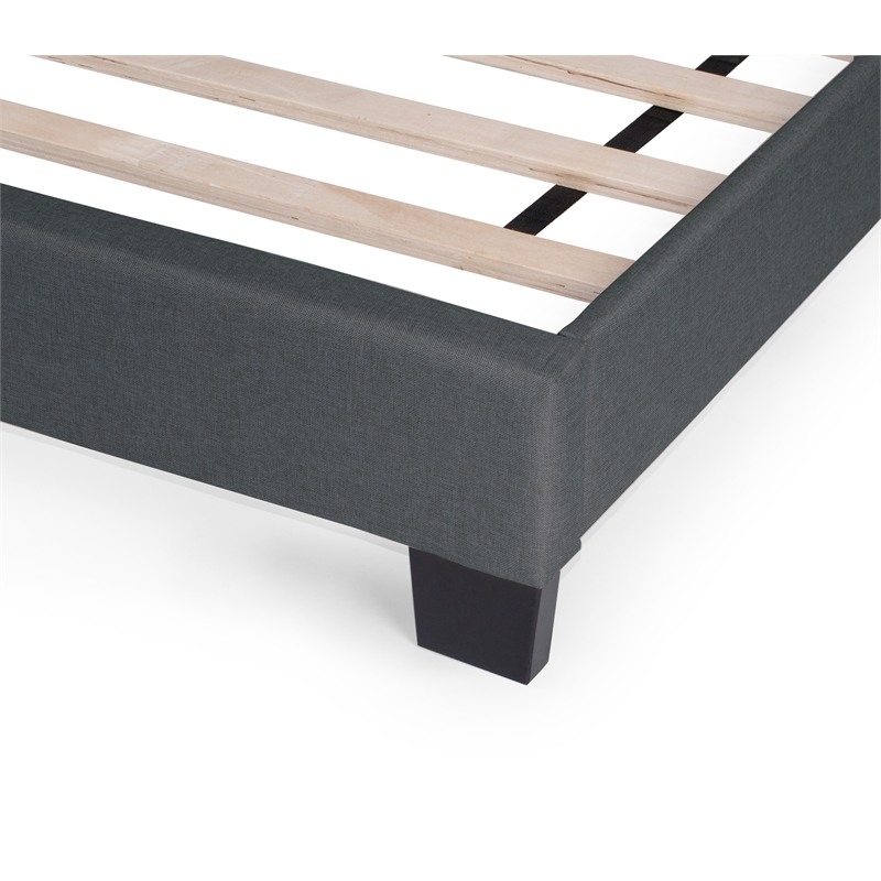 Pemberly Row Twin Burlap Fabric Upholstered Bed Frame with Slats in Charcoal