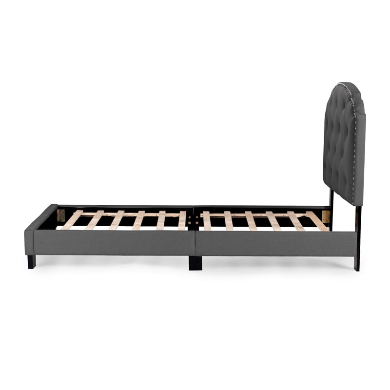 Pemberly Row Twin Burlap Fabric Upholstered Bed Frame with Slats in Charcoal