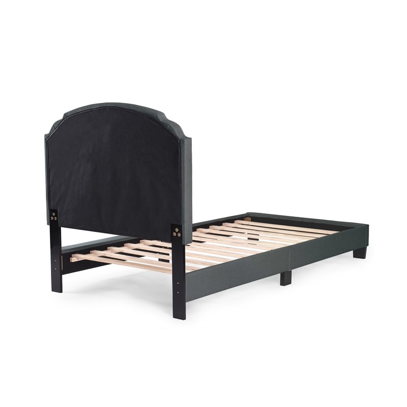 Pemberly Row Twin Burlap Fabric Upholstered Bed Frame with Slats in Charcoal