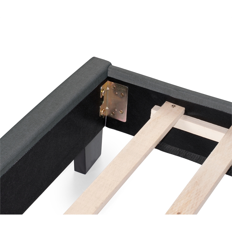 Pemberly Row Twin Burlap Fabric Upholstered Bed Frame with Slats in Charcoal