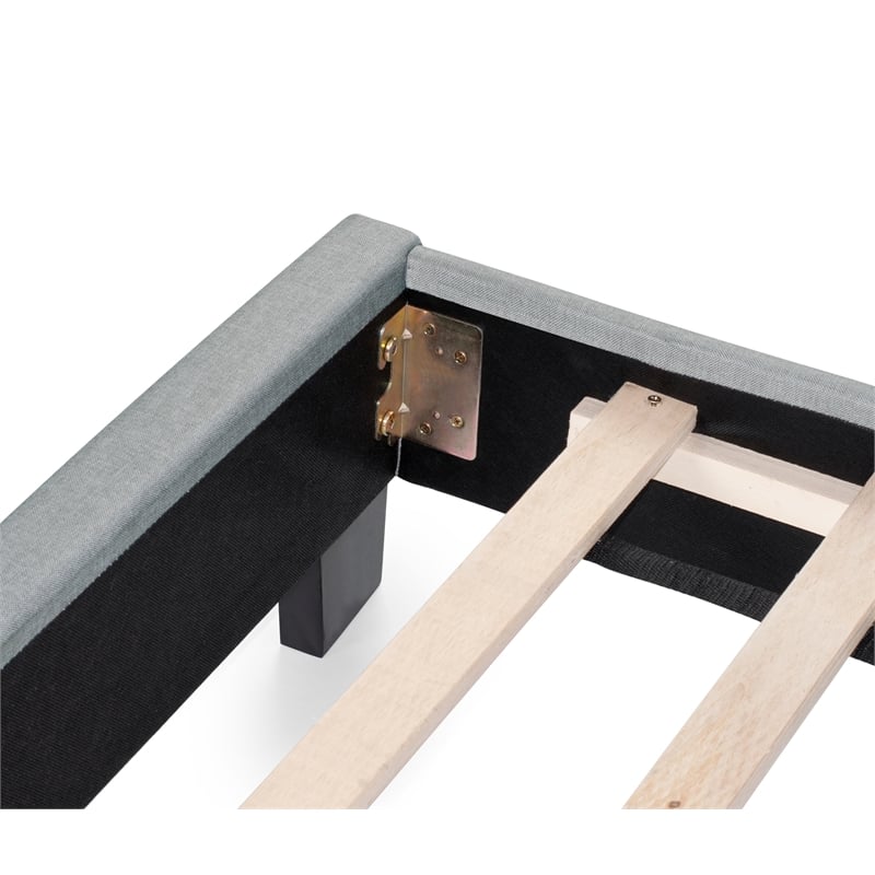 Pemberly Row Twin Burlap Fabric Upholstered Bed Frame with Slats in Light Gray