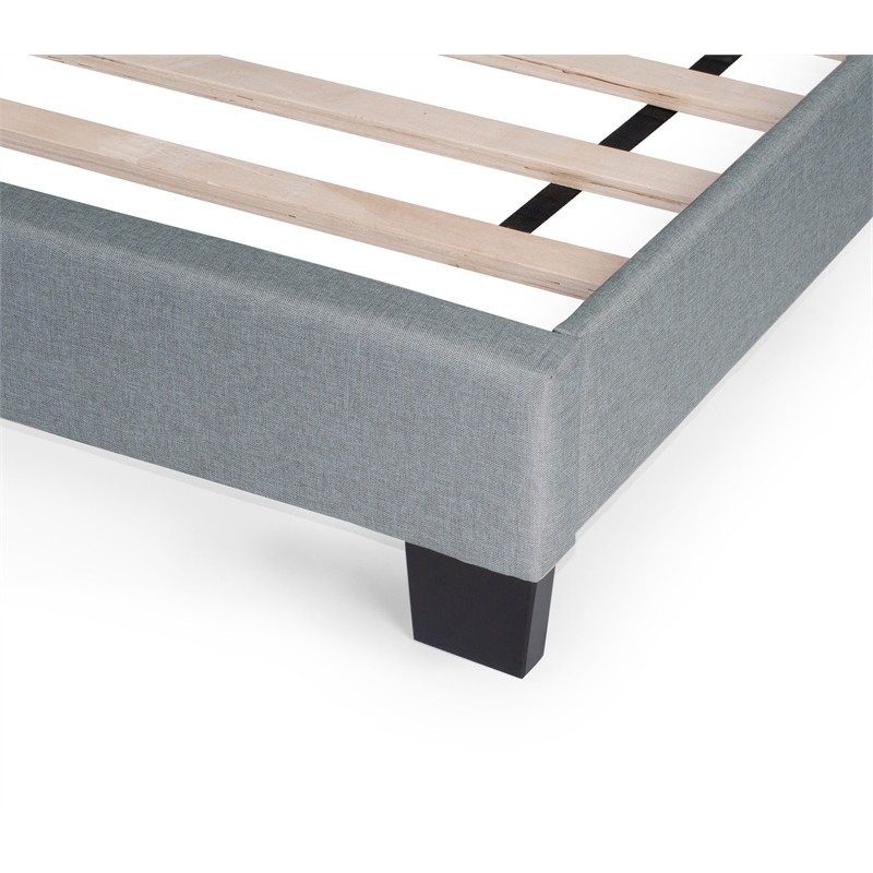 Pemberly Row Twin Burlap Fabric Upholstered Bed Frame with Slats in Light Gray