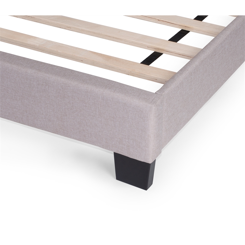 Pemberly Row Twin Burlap Fabric Upholstered Bed Frame with Slats in Light Brown