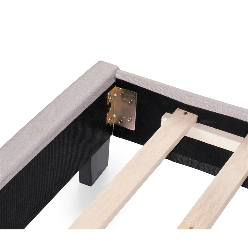 Pemberly Row Twin Burlap Fabric Upholstered Bed Frame with Slats in Light Brown