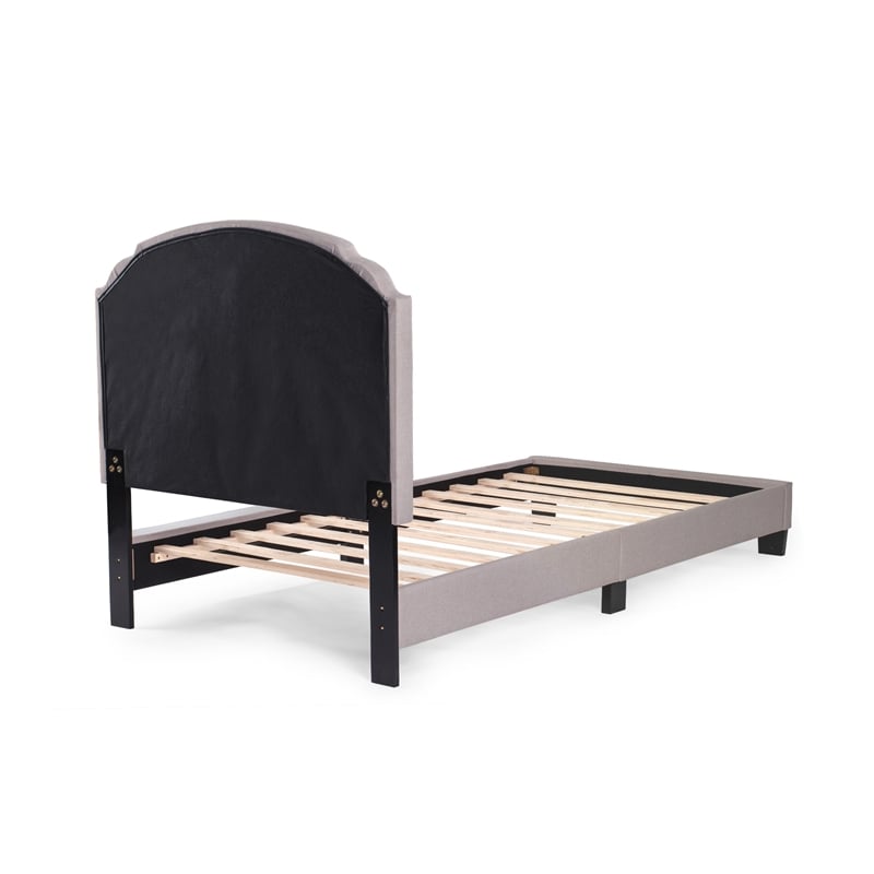 Pemberly Row Twin Burlap Fabric Upholstered Bed Frame with Slats in Light Brown