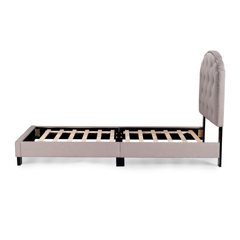 Pemberly Row Twin Burlap Fabric Upholstered Bed Frame with Slats in Light Brown