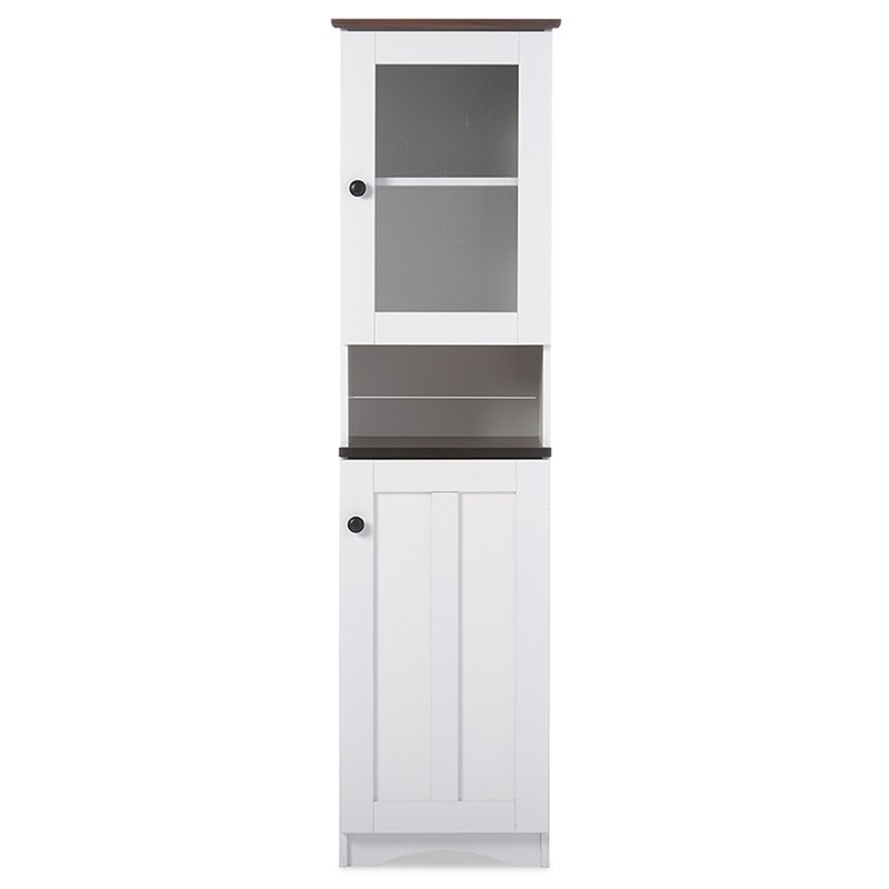 Pemberly Row Contemporary Engineered Wood 2 Door Pantry in White and Dark Brown