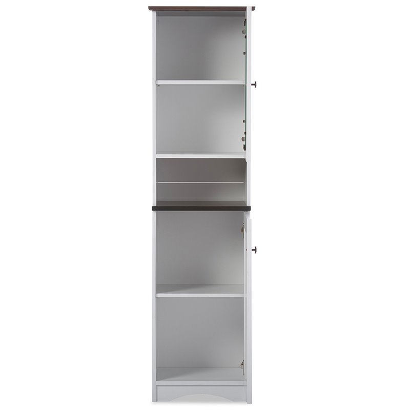 Pemberly Row Contemporary Engineered Wood 2 Door Pantry in White and Dark Brown