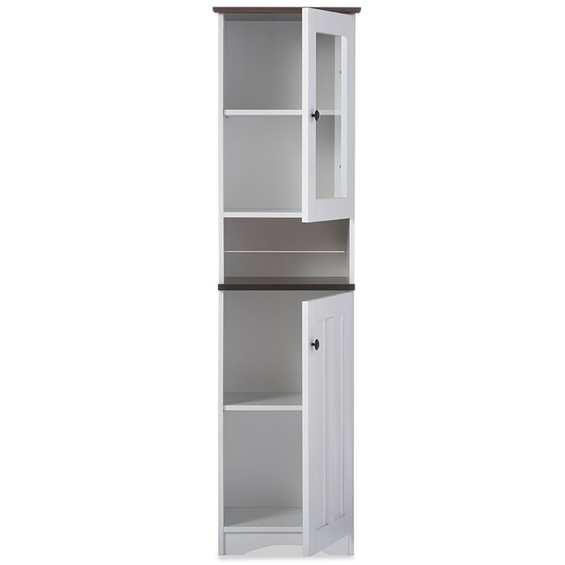 Pemberly Row Contemporary Engineered Wood 2 Door Pantry in White and Dark Brown