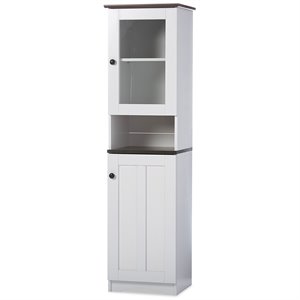pemberly row contemporary engineered wood 2 door pantry in white and dark brown