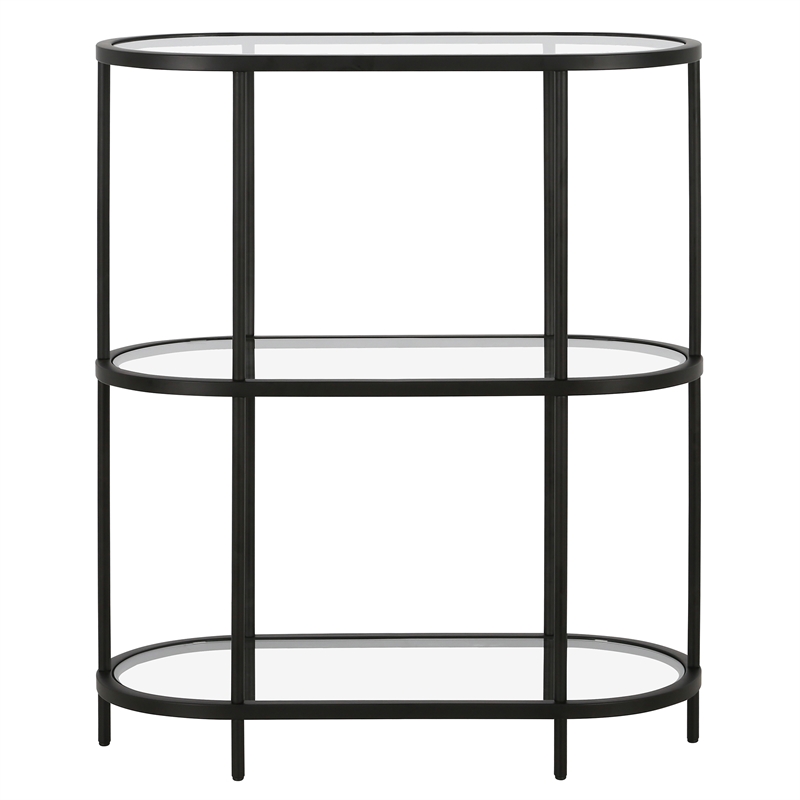 Pemberly Row Mid-Century Metal Bookcase with Glass Shelves in Black Bronze
