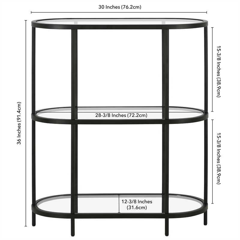 Pemberly Row Mid-Century Metal Bookcase with Glass Shelves in Black Bronze