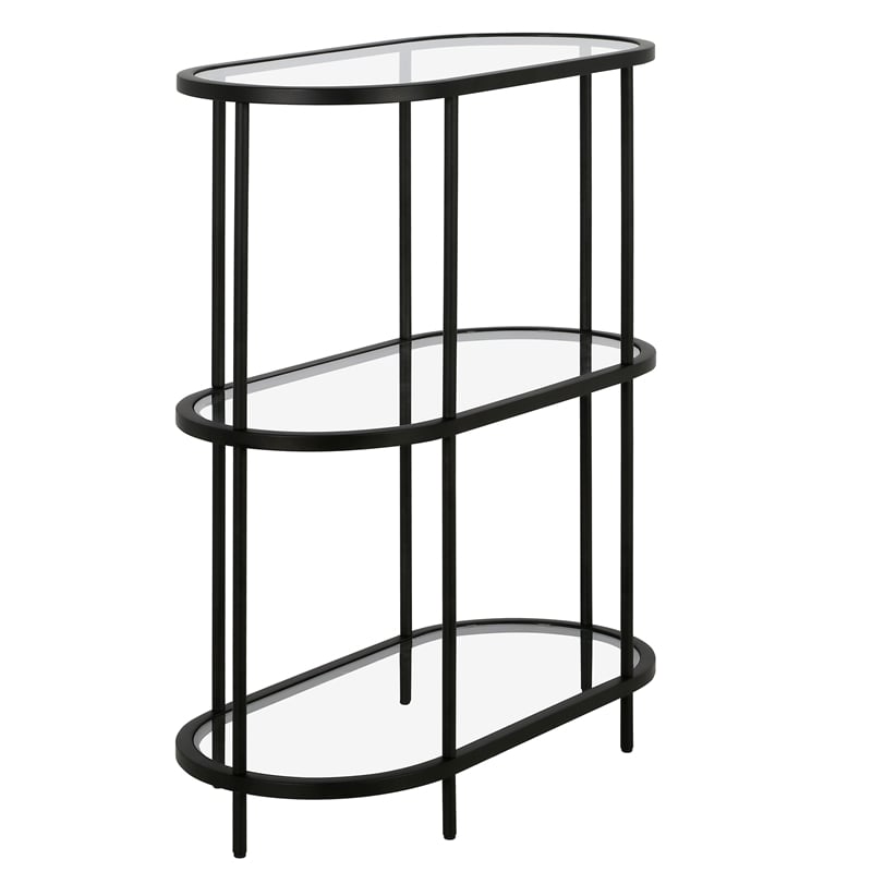 Pemberly Row Mid-Century Metal Bookcase with Glass Shelves in Black Bronze