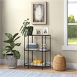 Pemberly Row Mid-Century Metal Bookcase with Glass Shelves in Black Bronze