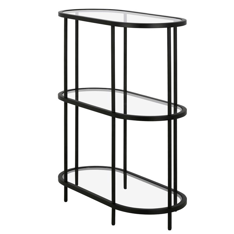 Pemberly Row Mid-Century Metal Bookcase with Glass Shelves in Black Bronze