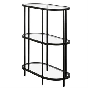 pemberly row mid-century metal bookcase with glass shelves in black bronze