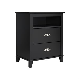 pemberly row modern 2 drawer wood top tall nightstand in black