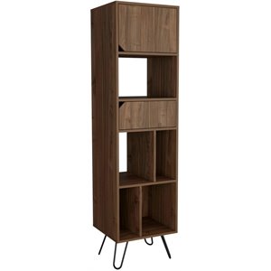 pemberly row mid-century composite wood hairpin bookcase in walnut