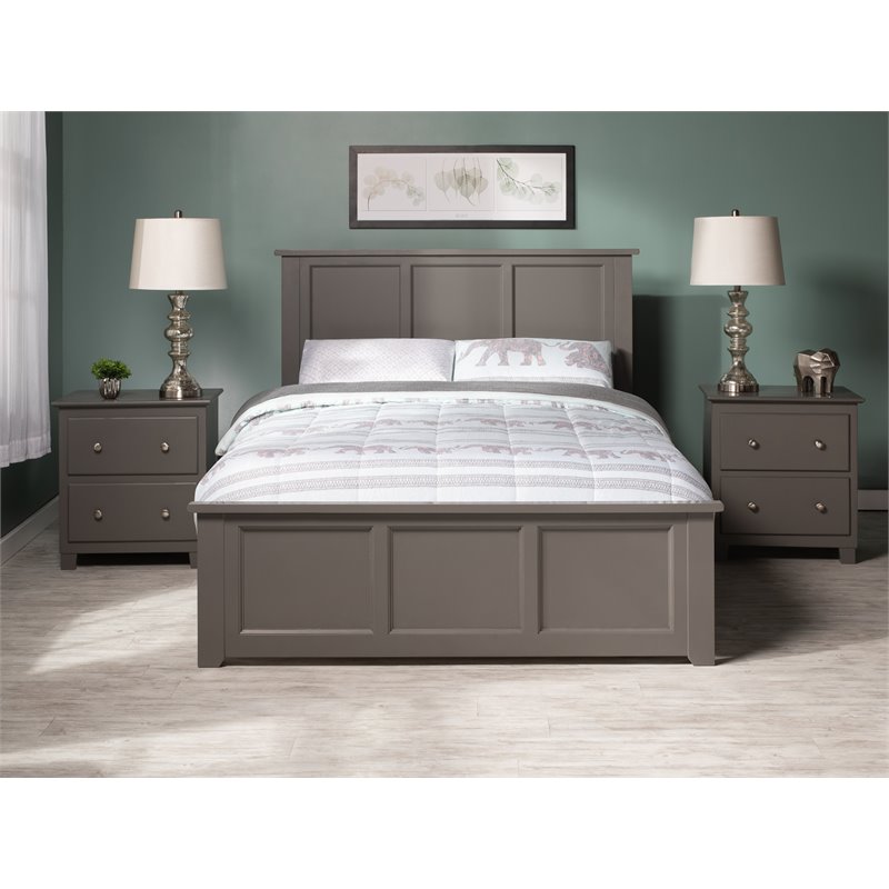Pemberly Row Madison Full Wood Foundation Bed with Matching Footboard in Grey