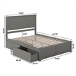 Pemberly Row Madison King Wood Platform Bed & Storage Drawers in Grey