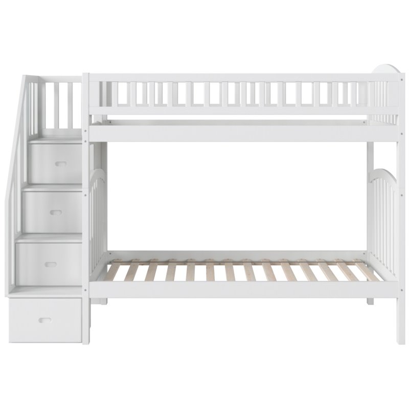 Pemberly Row Traditional Staircase Bunk Twin Over Twin in White