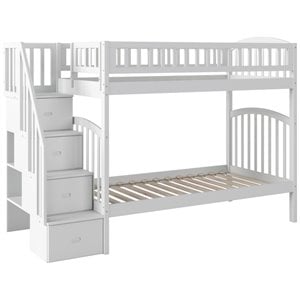 Pemberly Row Traditional Staircase Bunk Twin Over Twin in White