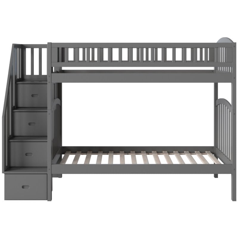 Pemberly Row Traditional Staircase Bunk Twin Over Twin in Gray
