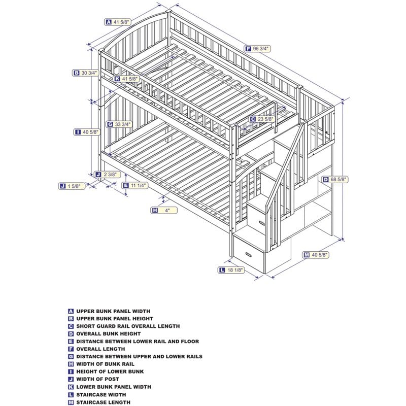 Pemberly Row Traditional Staircase Bunk Twin Over Twin in Gray