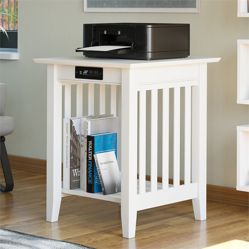 Pemberly Row Charger Printer Stand made of Wood in White Finish