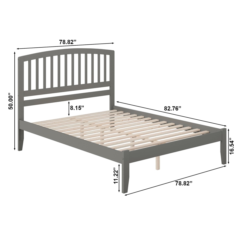 Pemberly Row Richmond Queen Solid Wood Platform Bed in Grey