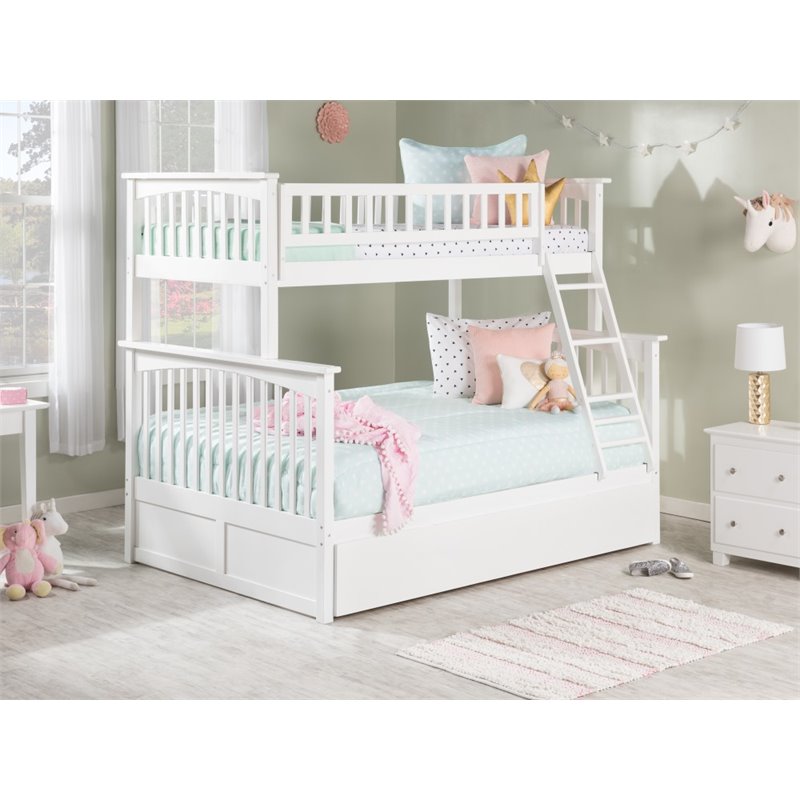 Pemberly Row Twin over Full Bunk Bed of Wood with Trundle in White
