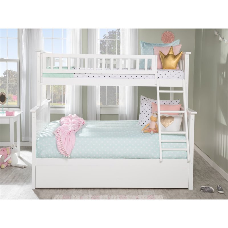 Pemberly Row Twin over Full Bunk Bed of Wood with Trundle in White