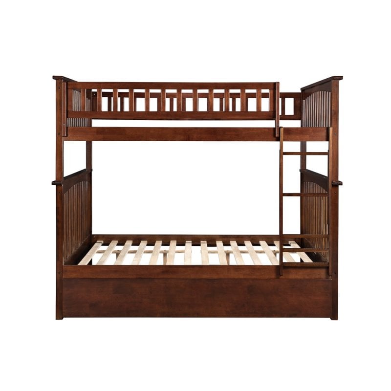 Pemberly Row Full over Full Bunk Bed of Wood with Trundle in Walnut Brown