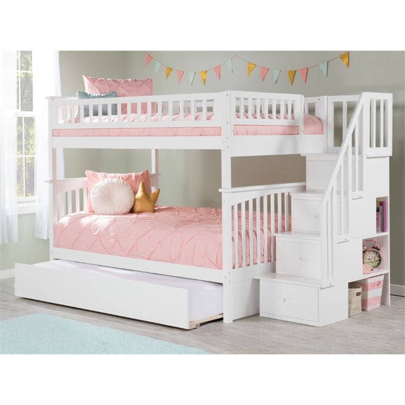 Pemberly Row Full over Full Bunk Bed of Wood with Trundle in White