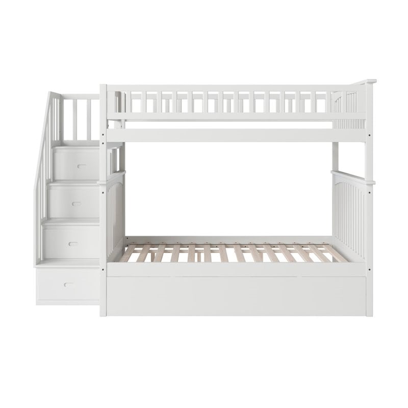 Pemberly Row Full over Full Bunk Bed of Wood with Trundle in White